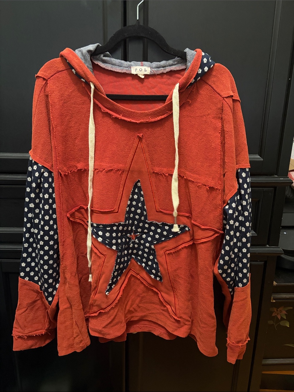 POL woman’s  Red Crewneck Hoodie with Navy Star Patch